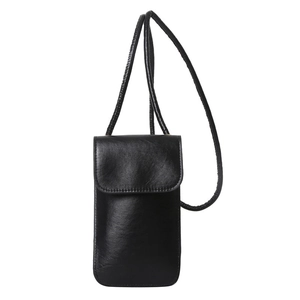 Mini sac à bandoulière minimaliste en cuir noir brillant pour téléphone avec rabat