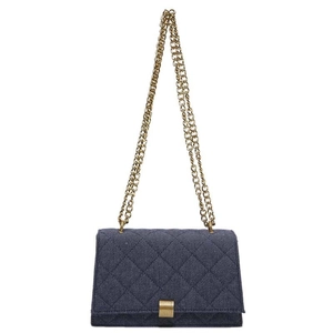 Quilted denim shoulder bag in dark blue with gold chain strap and turn-lock closure