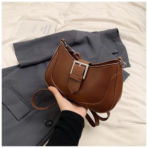 Retro PU Leather Crescent Underarm Bag For Women Lychee Texture Crossbody Shoulder Bag With Adjustable Strap Fashion Solid Color Handbag