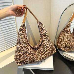 Borsa a Tracolla in Tela con Stampa Leopardata Grande Capacità Donna Moda Borsa Sottobraccio Vintage Hobo Tote Borsa Casual di Tendenza