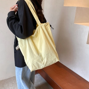 Women Nylon Drawstring Shoulder Bag Fashion Large Capacity Bucket Bag Casual Commuter Solid Color Tote Bag Soft Underarm Bag