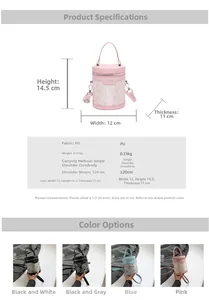 Tableau des tailles et spécifications du mini sac seau en similicuir avec dimensions