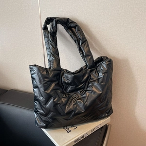 Women Quilted Puffer Tote Bag Large Capacity Shoulder Bag Minimalist Commuting Fashion Solid Color Handbag Travel Carryall