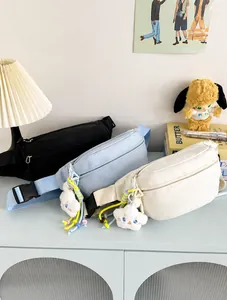 Nylon chest bags in black, blue and beige colors with cute cloud plush pendants