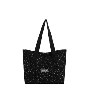 Sac fourre-tout en velours côtelé noir avec imprimés cœurs et nœuds blancs et logo