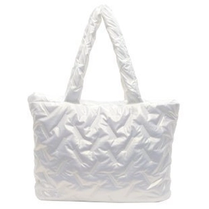 Large white quilted nylon tote bag with padded shoulder straps for casual commuting