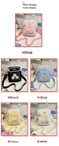 Collection of small canvas crossbody bags in five colors with transparent front pocket