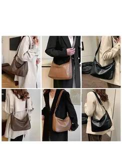 Modelle mit schicken PU-Leder-Halbmondtaschen in Schwarz, Kaffee und Braun