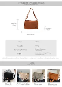 Tableau des tailles pour sac bandoulière en nylon léger : 27cm x 17cm x 12cm détails