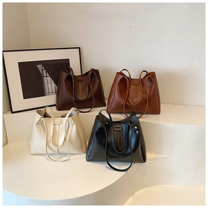 Minimalist PU leather tote bags in four colors for women's autumn 2024 fashion style