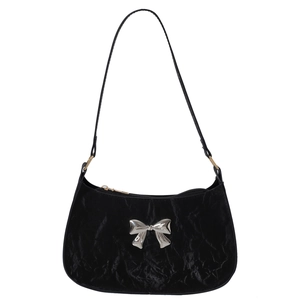 Elegante borsa sottobraccio in velluto nero da donna con fibbia a farfalla argento