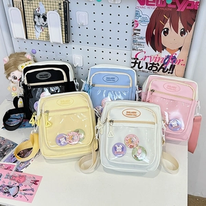 Transparent ita bags in five colors with clear PVC windows and cute rabbit badges
