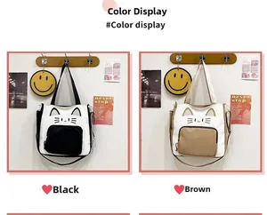 Detailansicht der Cartoon-Katzen-Stofftasche mit Ohrenausschnitten und gestickten Schnurrhaaren