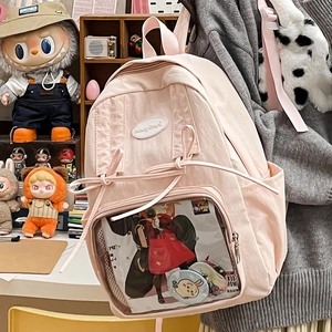 Japanese Style Ita Bag Canvas Backpack With Transparent Window Bow-knot Decoration Cute Student Travel School Bag For Women