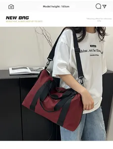 Burgundy travel bag shown on a 165cm model highlighting its large capacity and style