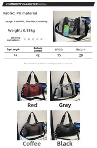 Size chart showing dimensions 47x29x15cm for the PU leather travel tote bag
