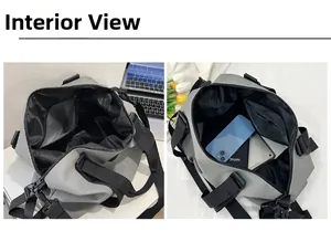 Detailed view of spacious interior storage with zipper pocket for travel tote bag