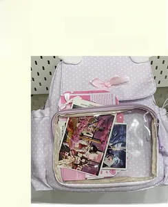 Detail view of the transparent ita bag pocket showing DIY cards and cute polka dot pattern