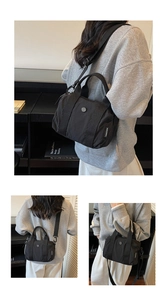 Detailed views of the versatile black nylon crossbody bag with adjustable wide straps