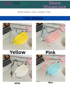 Detailansicht der Nylon-Brusttaschen in Gelb, Rosa, Weiß und Blau in der Farbübersicht