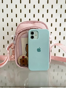 Cute Japanese style pink crossbody bag with transparent mesh pocket and shoulder strap