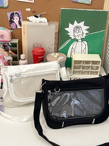 Japanese style transparent ita bag in black and white canvas with clear window