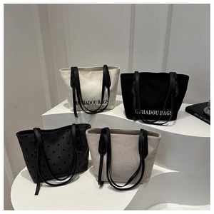 Sac Seau en Toile Mode pour Femmes Grande Capacité Imprimé à Pois Sac à Main Minimaliste Rétro Navette Cabas