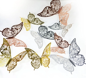 Adesivi murali farfalla in metallo traforato oro argento e oro rosa per decorazioni nozze