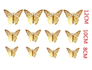 Detail set of 12 rose gold 3D hollow butterfly wall stickers in 12cm, 10cm, 8cm sizes