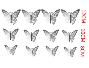 Set of 12 hollow butterfly wall stickers in three sizes with intricate floral cutouts