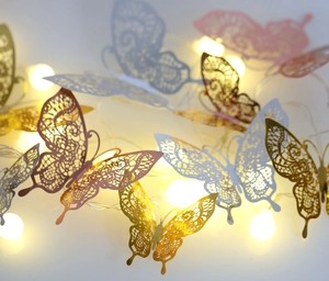 Hollow rose gold lace butterfly LED string lights for wedding and home wall decor