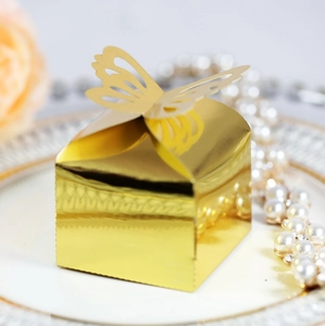 Elegant gold butterfly candy box with mirror finish for weddings and parties