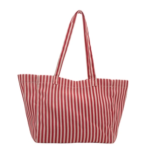 Grand sac cabas en toile à rayures verticales rouges et blanches, style minimaliste chic