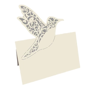 Laser cut hummingbird wedding place card in ivory white for guest table name tags