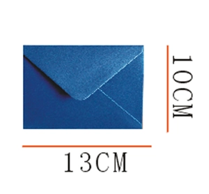 Deep blue 150G pearlescent paper envelope showing dimensions of 13CM length and 10CM height