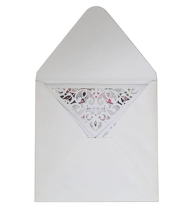 Laser cut wedding invitation card with white envelope featuring elegant floral window design
