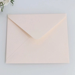 Square 150GSM pearlescent paper envelope in pale pink with gummed seal and dried flowers
