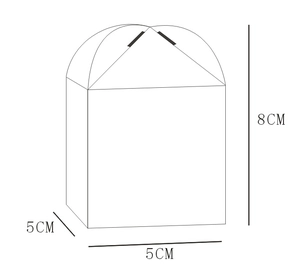 Guide de dimensions détaillé montrant l'échelle 5x5x8cm pour la boîte à bonbons découpée laser