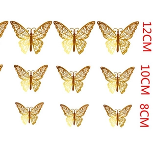 Set of 3D hollow rose gold butterfly wall stickers in three sizes for party decor