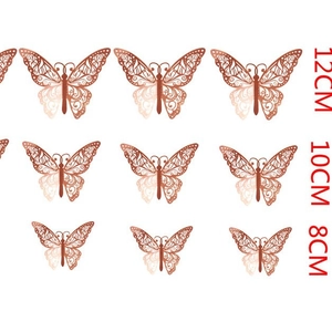Rose gold hollow butterfly wall stickers in three sizes 8cm 10cm 12cm for wedding decor