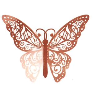 Elegant rose gold hollow butterfly wall stickers with intricate laser-cut floral patterns