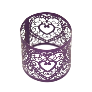 Elegant purple laser-cut heart pattern napkin ring made of premium pearlescent paper