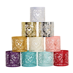 Laser cut heart paper napkin rings set in ten various colors for elegant table decor