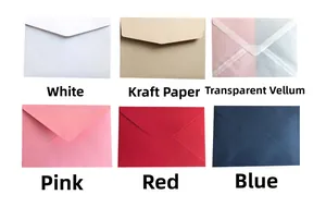Detail view of assorted kraft and vellum envelopes in various colors and textures