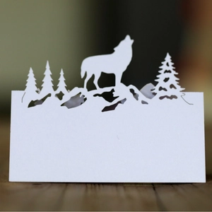 Laser Cut Wolf Forest Mountain Artificial Pearl Paper Place Cards For Wedding Party Christmas Banquet Table Decoration Seat Name Cards