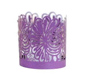 Purple laser cut paper lampshade with floral hollow patterns for LED tea lights