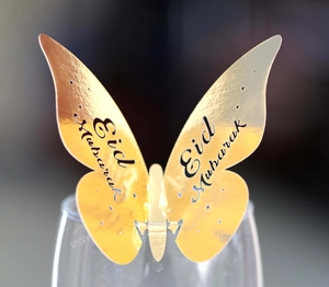 Eid Mubarak Butterfly Place Cards Laser Cut Pearlescent Paper Glass Decorations Hollow Butterfly Cards For Ramadan Banquet Party Table Decor