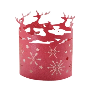 Red Christmas laser-cut paper lampshade with reindeer and snowflake patterns for LED candles