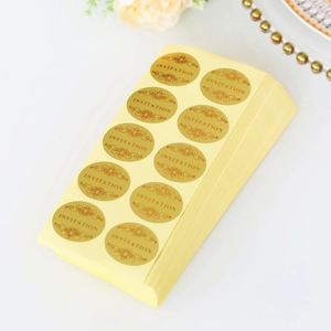 Golden oval invitation seal stickers with elegant vintage patterns for envelopes