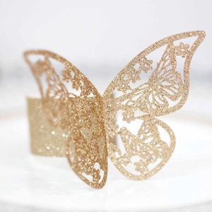 Elegantes Servilleteros de Mariposa Cortados a Láser Papel Perlado con Purpurina para Decoración de Mesa de Boda Banquete Fiesta